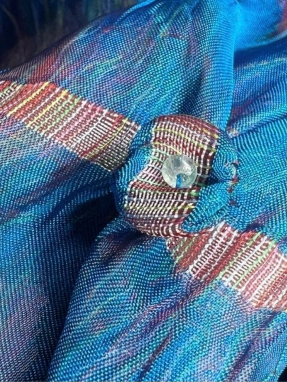 Lustrous Silk Iridescent Blue Pink 70” Rectangular Scarf Rosebud Detail **Flaws